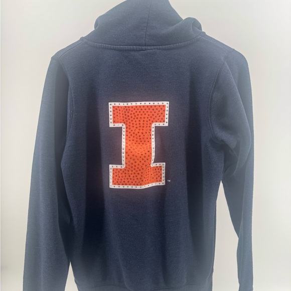 Fighting Illini Women’s Navy Zip-Up Hoodie blinged out I in back size Large - Picture 7 of 7
